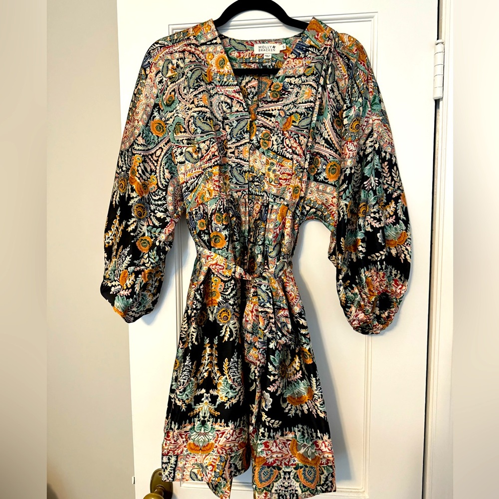 Womens Ceinture Mini Shirt Dress Belted Floral